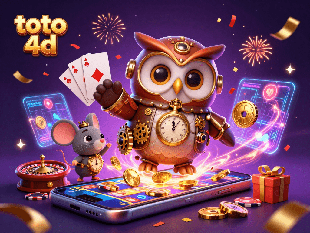 Experience the thrill of toto 4d with vibrant casino elements and dynamic gameplay in this colorful 3D illustration.
