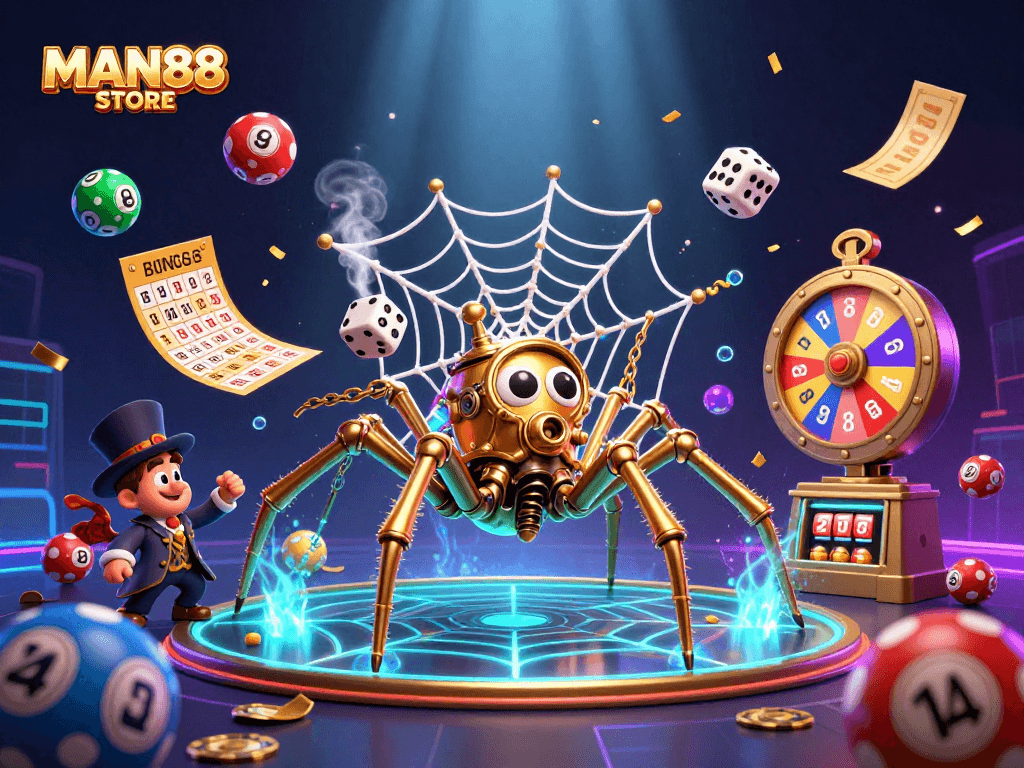 Experience the thrilling games of MAN88 STORE with vibrant lottery elements and exciting gambling visuals.