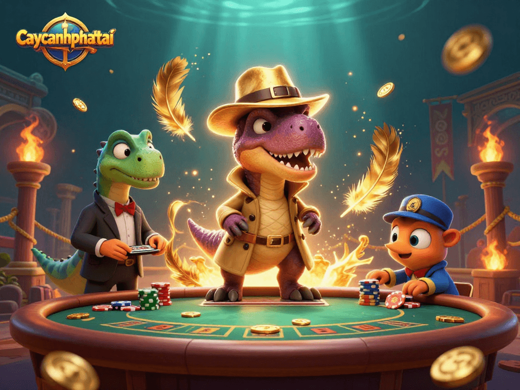 Experience the excitement of caycanhphattai with a unique 3D illustration of clever characters at a blackjack table.