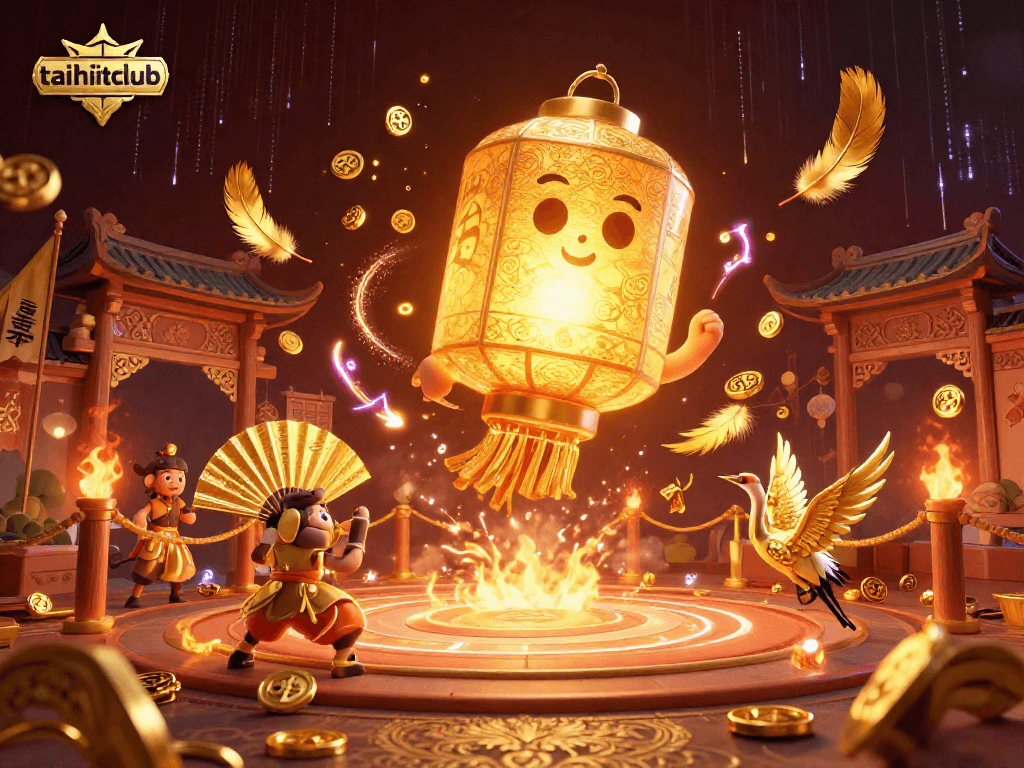 Taihitclub brings exhilaration in a vibrant casino scene showcasing golden lantern spirit and warriors.