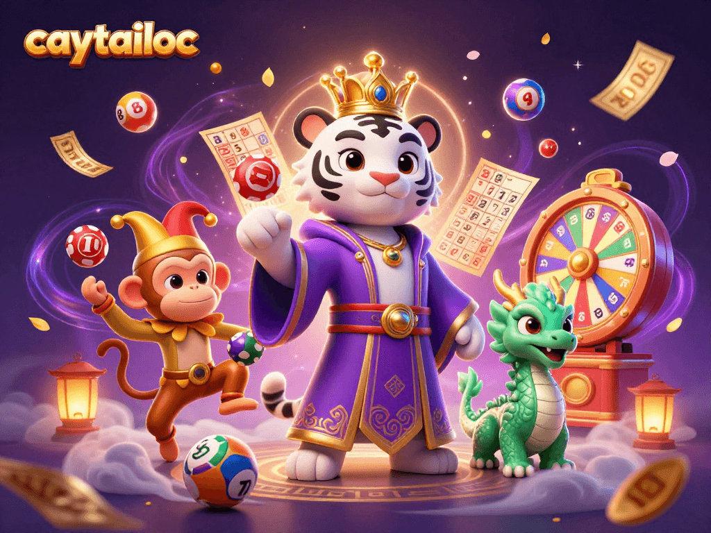 Experience vibrant winning moments with caytailoc's dynamic 3D casino illustration, featuring delightful characters and whimsical effects.