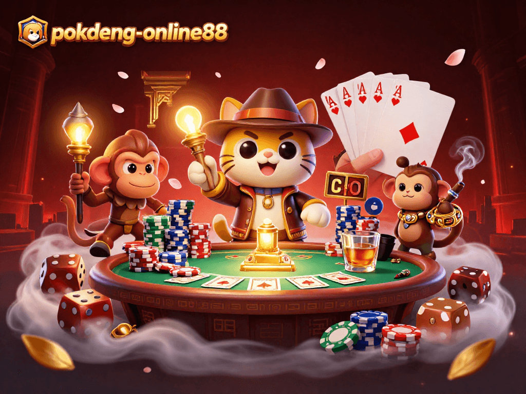 Experience intense gameplay at pokdeng-online88 with a vibrant poker scene featuring dynamic casino elements.