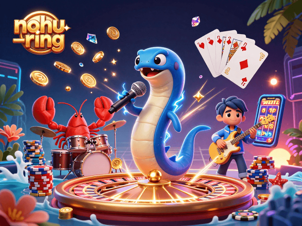 Engage in nohu-ring's thrilling gameplay with vibrant underwater casino characters and exciting elements.