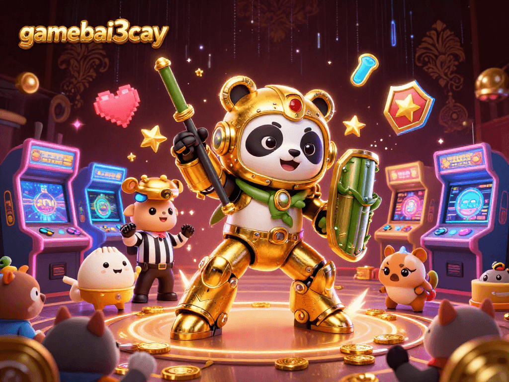 Experience the thrill at gamebai3cay with a vibrant 3D cartoon casino scene filled with excitement.