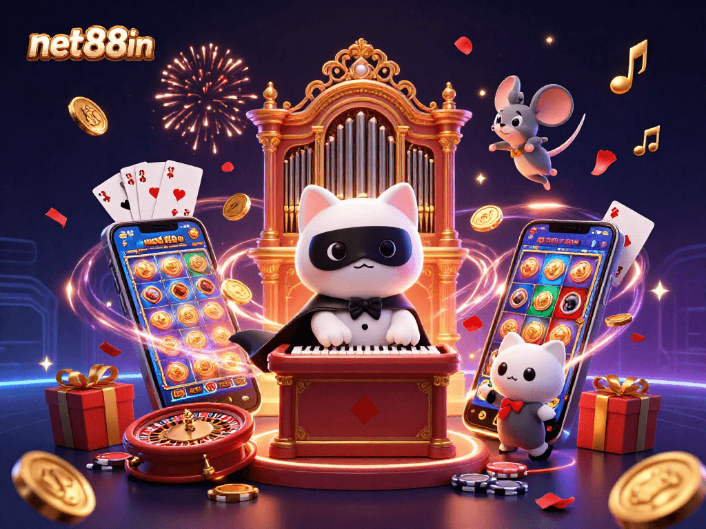 Engage in thrilling slots activities with net88in in this festive casino scene.