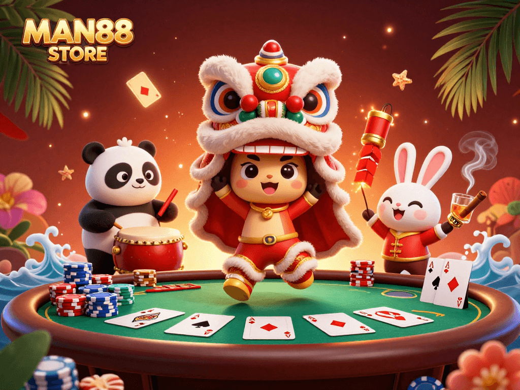 Engage in thrilling casino adventures at MAN88 STORE with colorful characters and dynamic gaming elements.