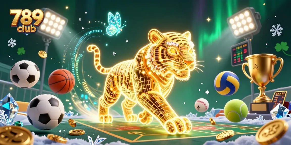 Bet on exciting games at 789 club with dynamic visuals of golden tiger in a digital casino.