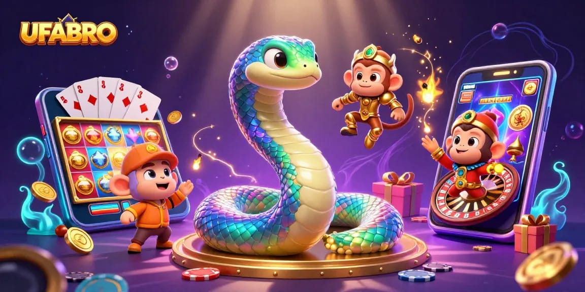 UFABRO reels in excitement with vibrant gaming elements and magical characters in an enchanting casino scene