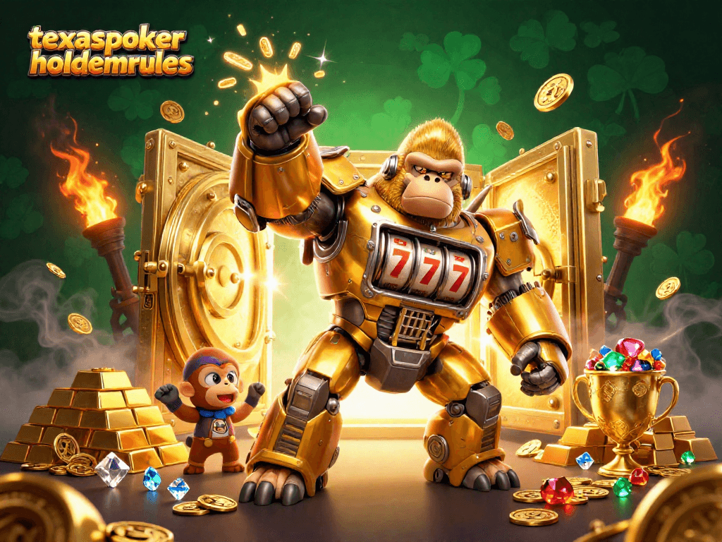 Engage in thrilling gameplay with texaspokerholdemrules, featuring an advanced 3D poker mech illustration.
