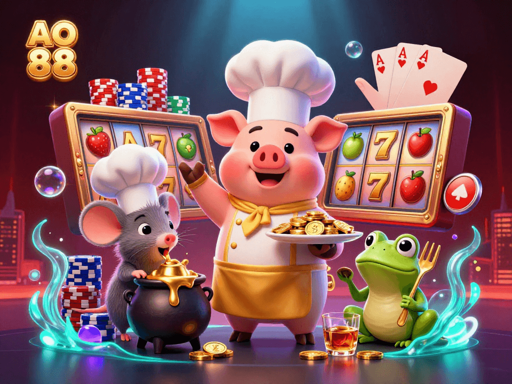 Experience thrilling gameplay at AO 88, featuring vibrant slot reels and exciting jackpot counters.