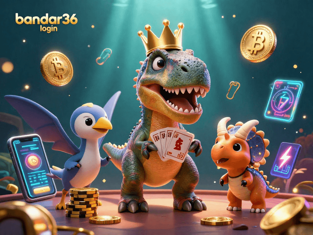 Masuk ke bandar36 login dengan cara yang menyenangkan bersama karakter dinosaur di kasino.