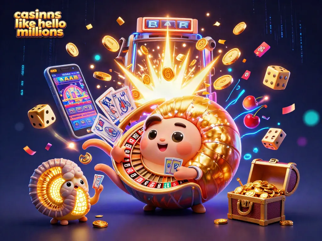 Experience fun at casinos like hello millions with a dynamic scene featuring colorful gaming elements and characters.