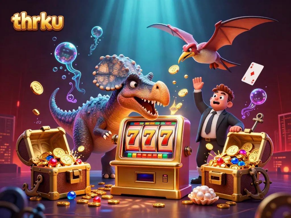 Thrku offers thrilling gameplay as a pachycephalosaurus wins slots jackpot coins amid exciting casino action.