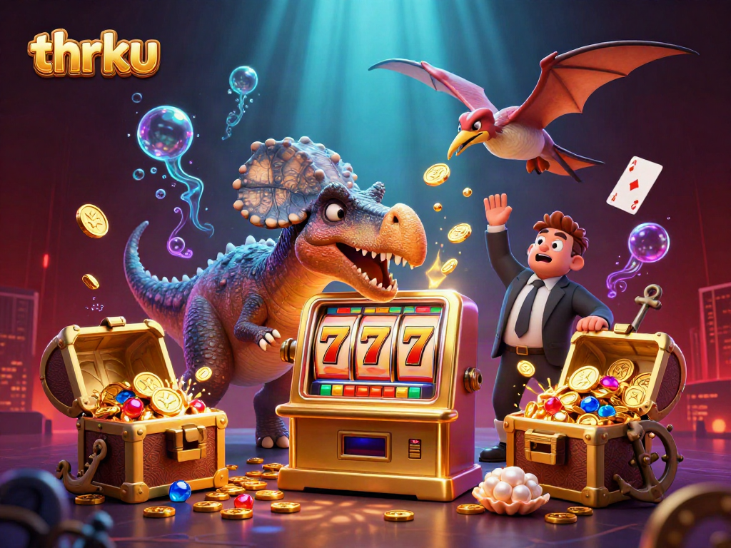 Thrku offers thrilling gameplay as a pachycephalosaurus wins slots jackpot coins amid exciting casino action.