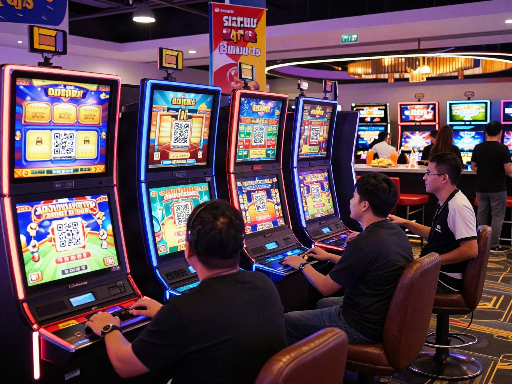 Exciting gaming scene featuring players enjoying situs slot qris at vibrant digital casino.