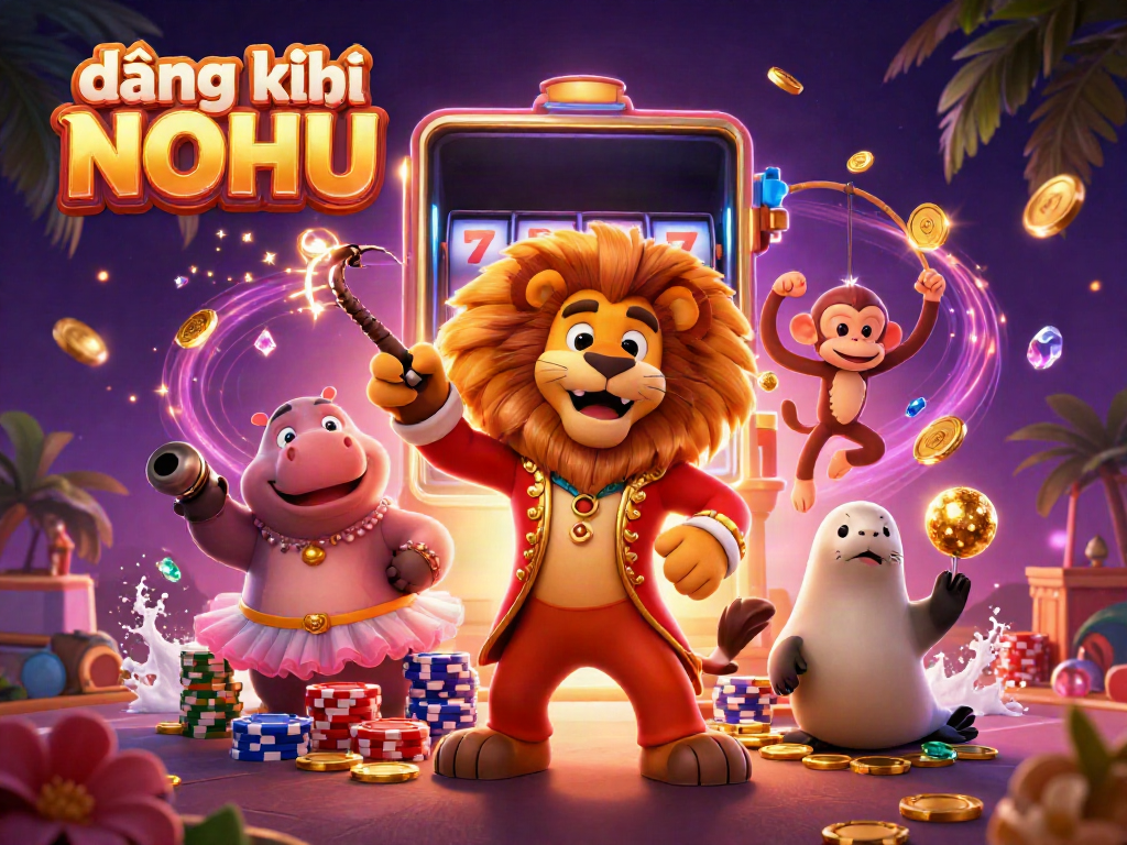 Experience the thrill of đăng ký NOHU with a vibrant scene of colorful characters and gambling elements.