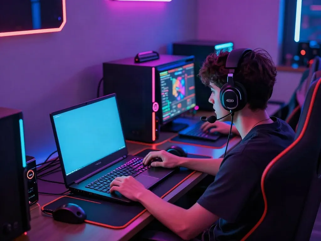Dynamic gaming scene showcasing a player logged into luxury111, surrounded by vibrant gaming setup and immersive atmosphere.