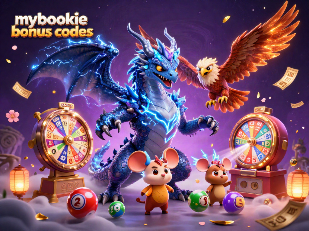 Win big with mybookie bonus codes; dynamic casino-themed scene with vibrant gaming elements