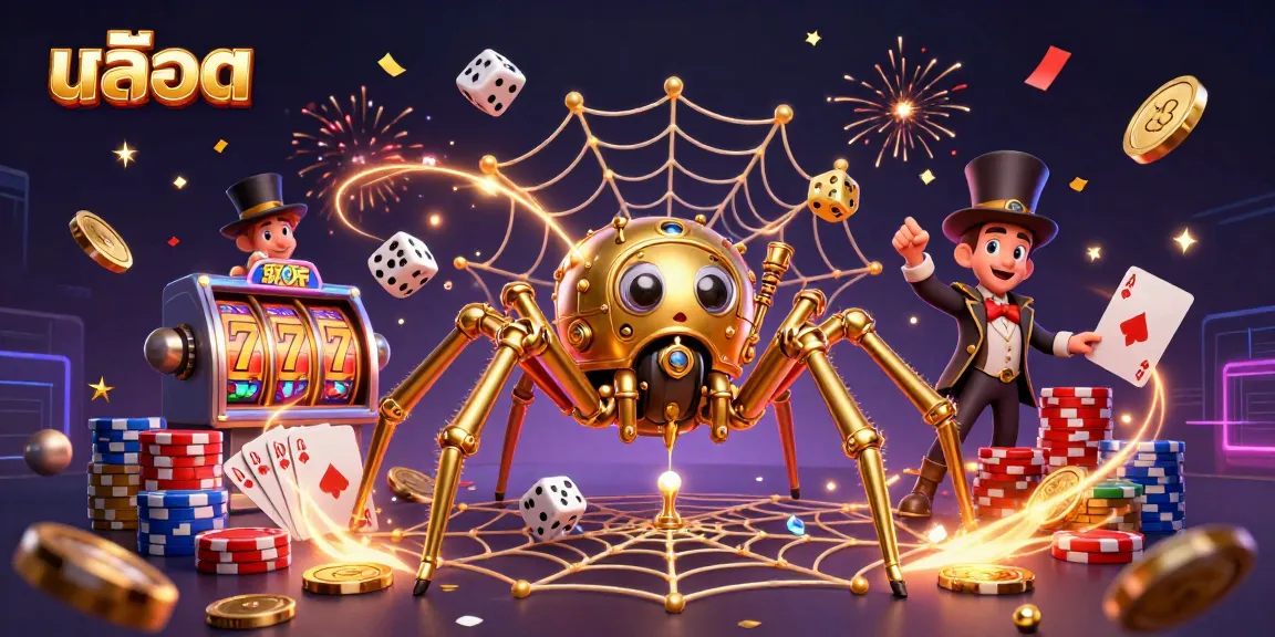 Engage in thrilling สล็อต adventures with a whimsical steampunk spider and animated casino elements.