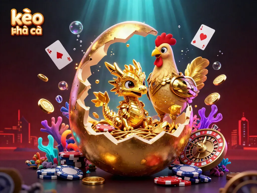 Engage with exciting kèo nhà cái visuals showcasing a golden dragon amidst poker chips in this vibrant digital art.