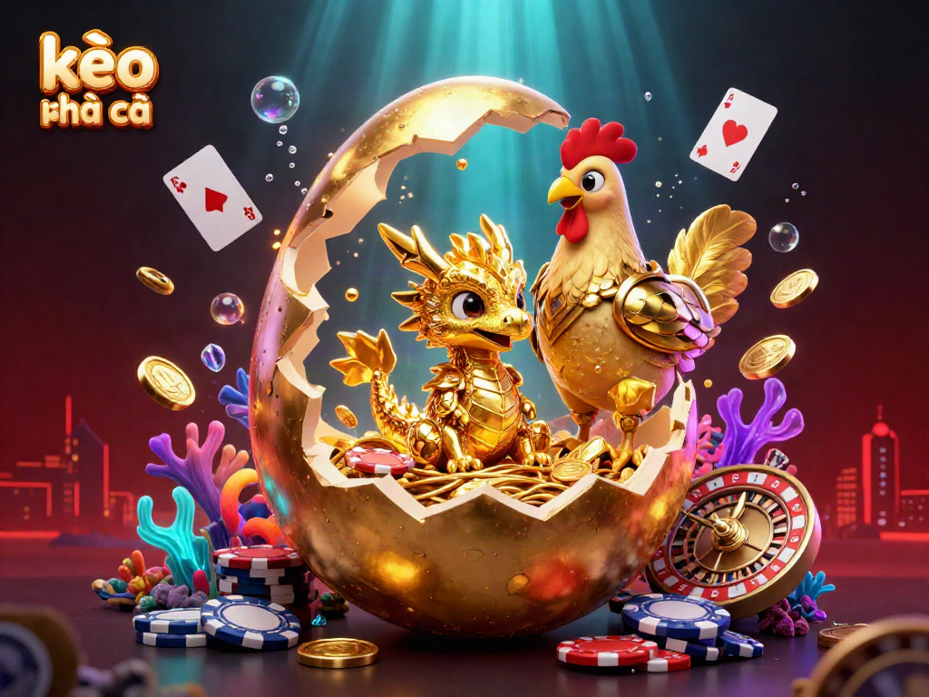 Engage with exciting kèo nhà cái visuals showcasing a golden dragon amidst poker chips in this vibrant digital art.
