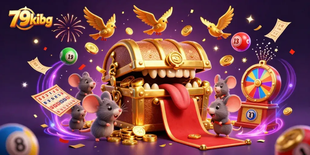 Engage with the thrilling atmosphere of 79kibg, featuring a vibrant casino scene with lottery elements.
