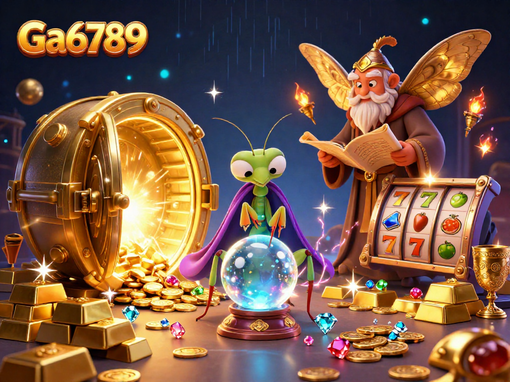 Experience the magic of Ga6789 with vibrant characters and dazzling casino elements in this stunning 3D illustration.