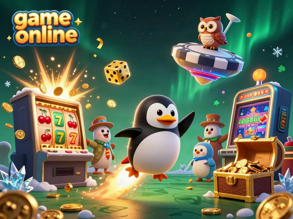 Experience thrilling gameplay in immersive game online settings with golden penguin and casino elements.