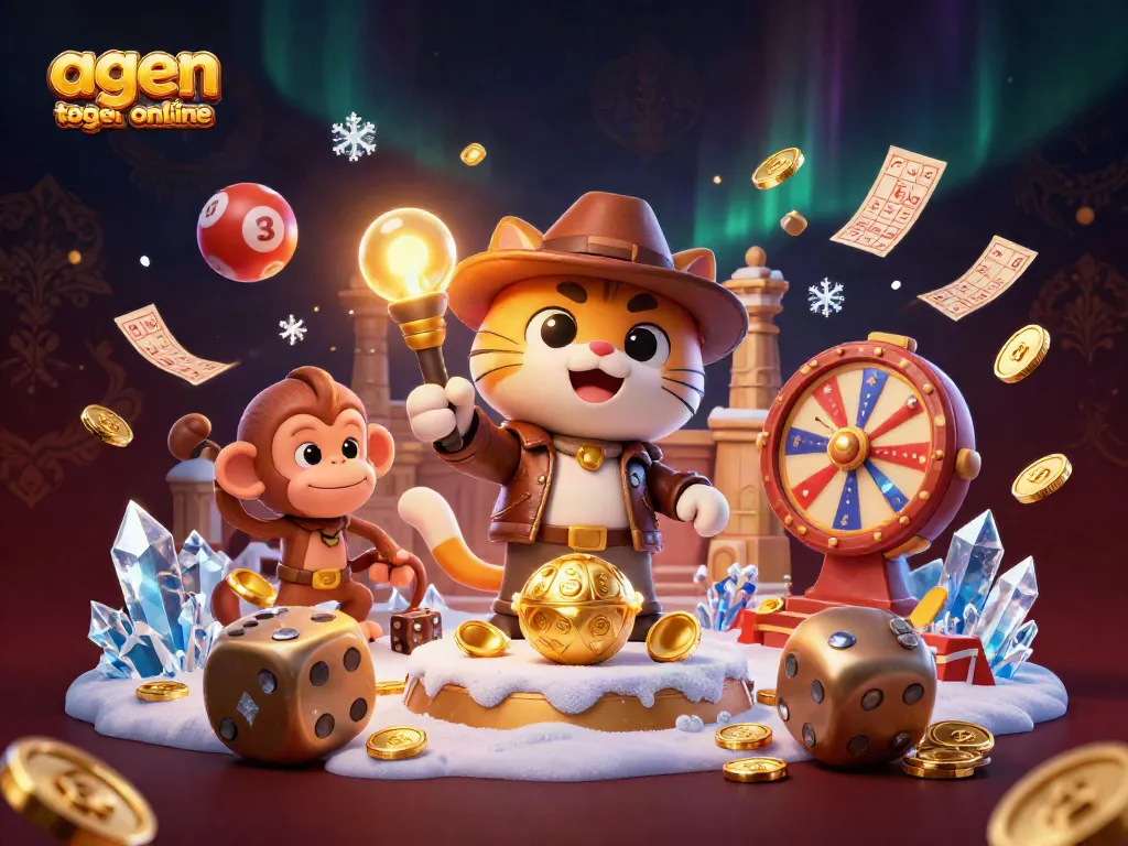 Engage in exciting games with agen togel online featuring vibrant lottery elements in a dynamic 3D scene.