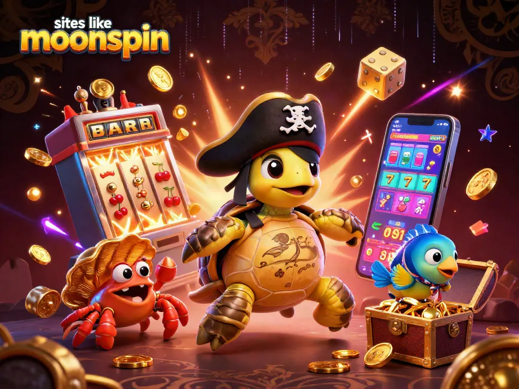 Play and win at various sites like moonspin, featuring a vibrant casino adventure with cartoon characters.