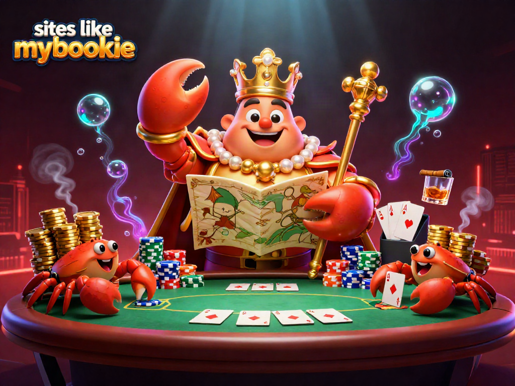 Play and win at top sites like mybookie with our ultimate poker table and treasure-filled scene!