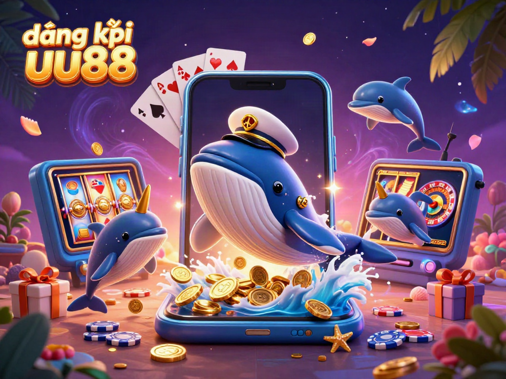 Experience the thrill of đăng ký uu88 with a playful underwater casino scene featuring a whale and dolphins.