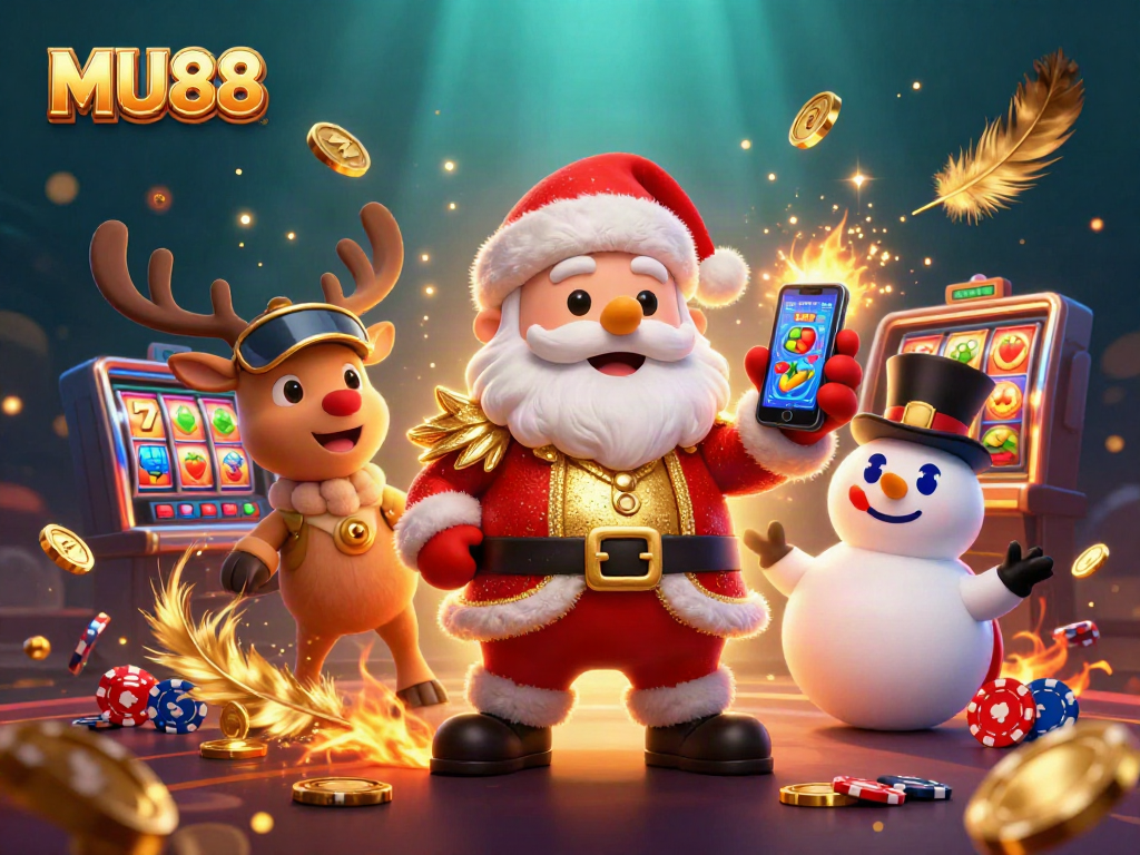 Join Santa Claus and friends at MU88 for thrilling jackpot adventures in a vibrant casino world.