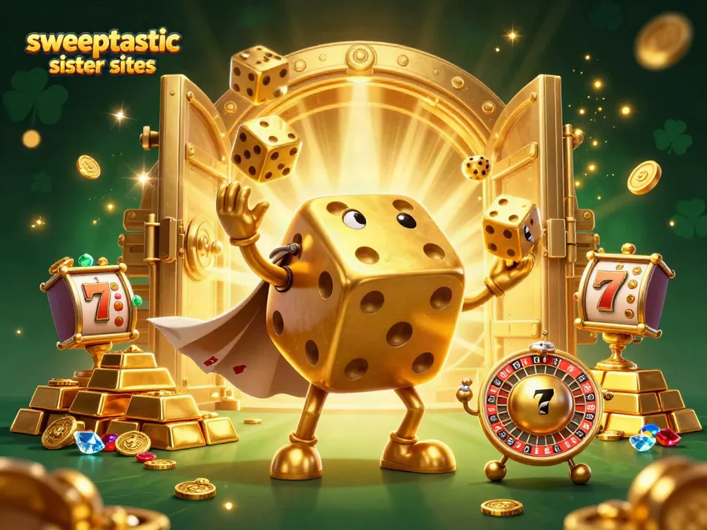 Engage with Sweeptastic sister sites featuring golden dice golems, treasure vaults, and slot reels.