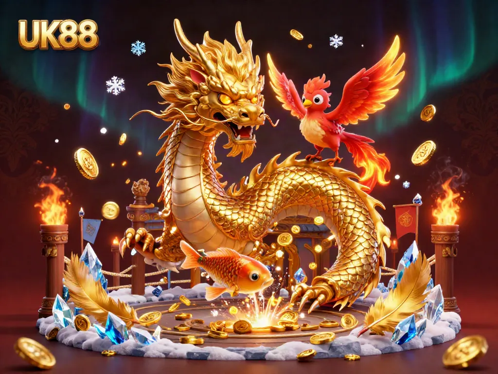 Experience the thrill of winning at UK88 with this dynamic casino illustration showcasing legendary symbols.