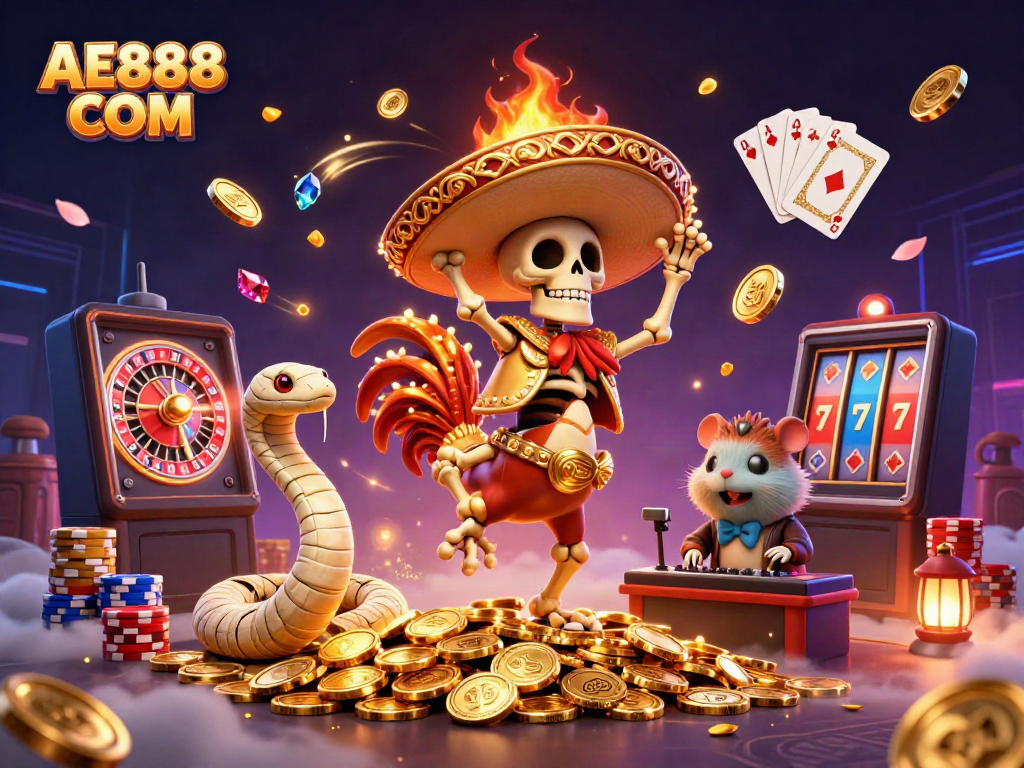 Spin to win with AE888 COM while enjoying vibrant casino fun under neon lights.