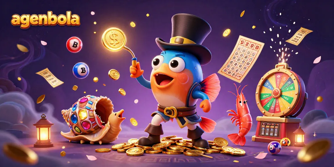 A thrilling scene with agenbola's anglerfish, pirate shrimp, and gem snail surrounded by lottery elements.