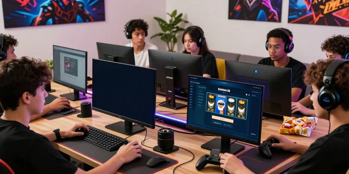 Engaged gamers accessing the batman138 login slot on various devices in a vibrant gaming setup