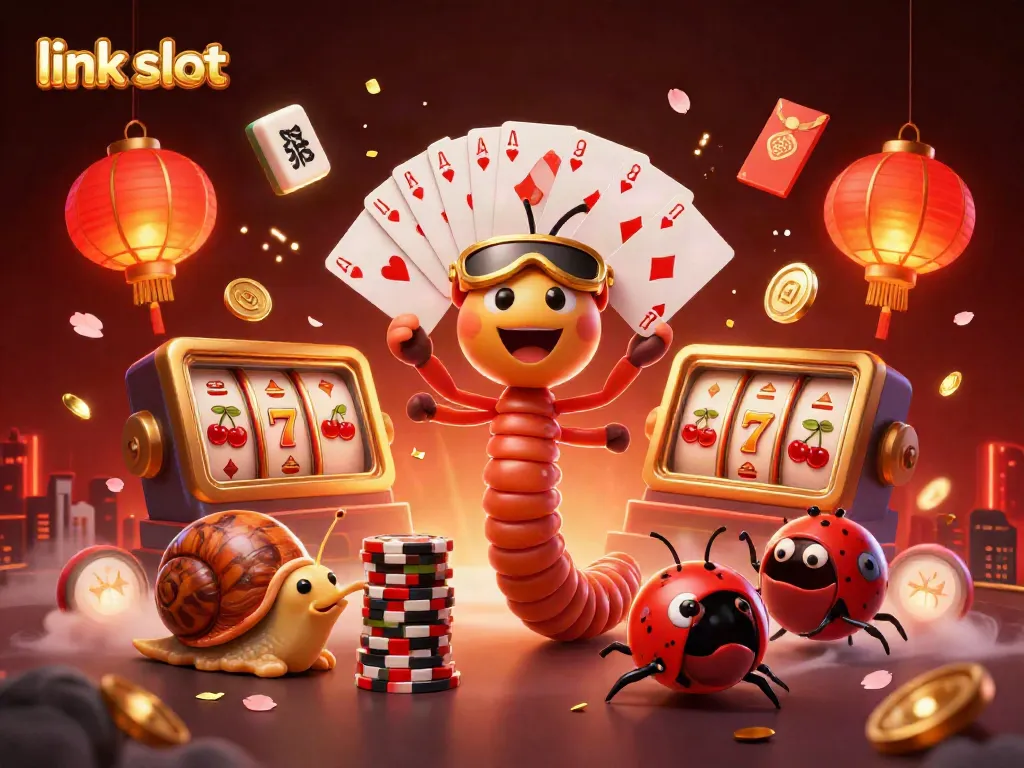Experience the thrill of link slot at a vibrant casino scene with animated characters and dynamic game elements.