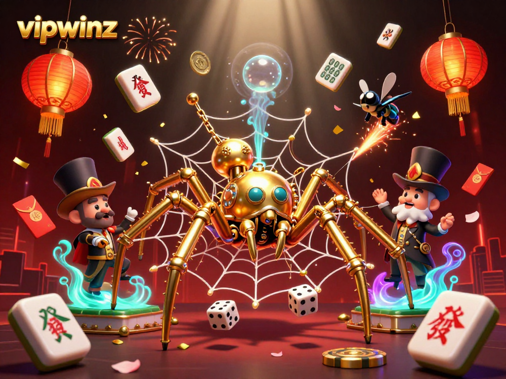 Join the excitement with vipwinz as the golden spider weaves a web of opportunity in this dynamic casino illustration.