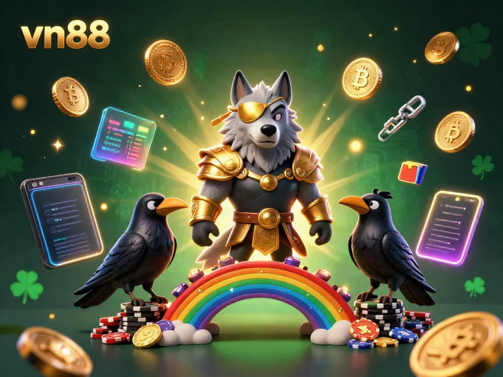 Experience gaming excitement with vn88 - an action-packed illustration of Norse-themed characters imbued with casino elements.