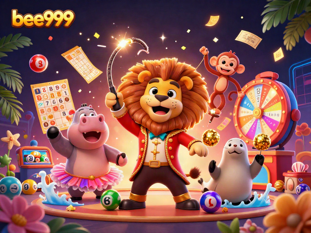 Experience the thrill of bee999 with vibrant lottery balls, exciting games, and animated characters at a casino