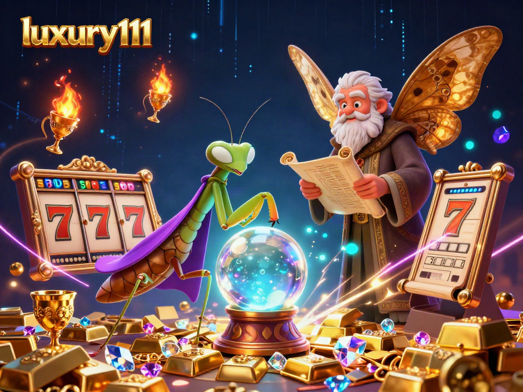 Engage luxury111 in this vibrant casino scene with dynamic characters and dazzling slot elements.