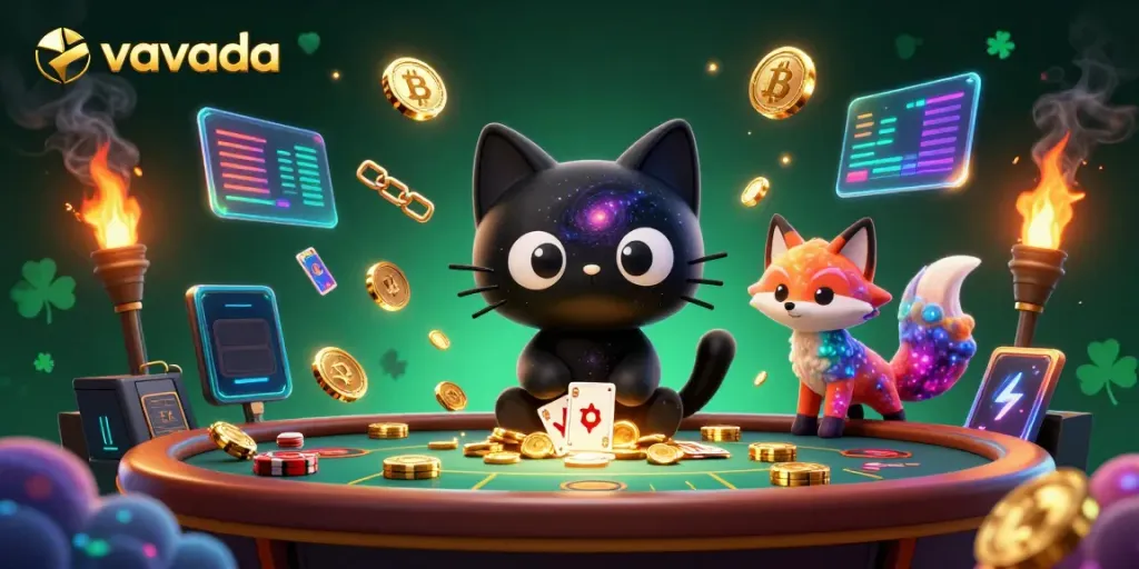 Experience thrilling gameplay at Vavada with a vibrant cosmic casino filled with crypto and game elements.