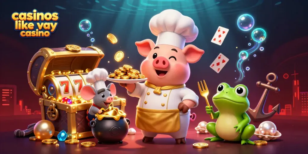 Experience excitement at casinos like yay casino with characters enjoying gold coins and casino elements.