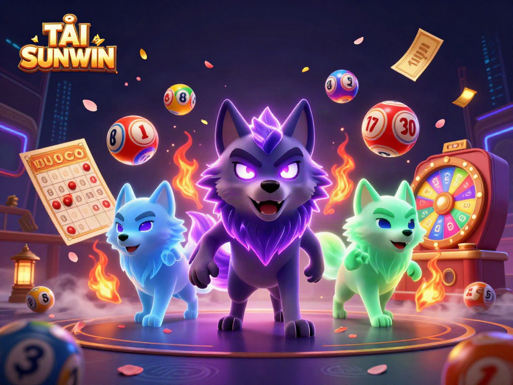 TẢI SUNWIN to win big with vibrant lottery elements and glowing characters in a dynamic casino theme.