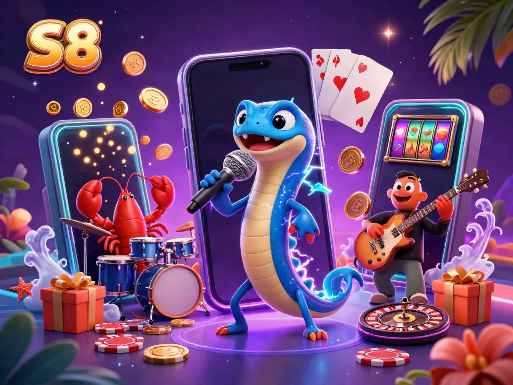 S8 presents an electrifying underwater casino scene with vibrant characters and gaming elements.