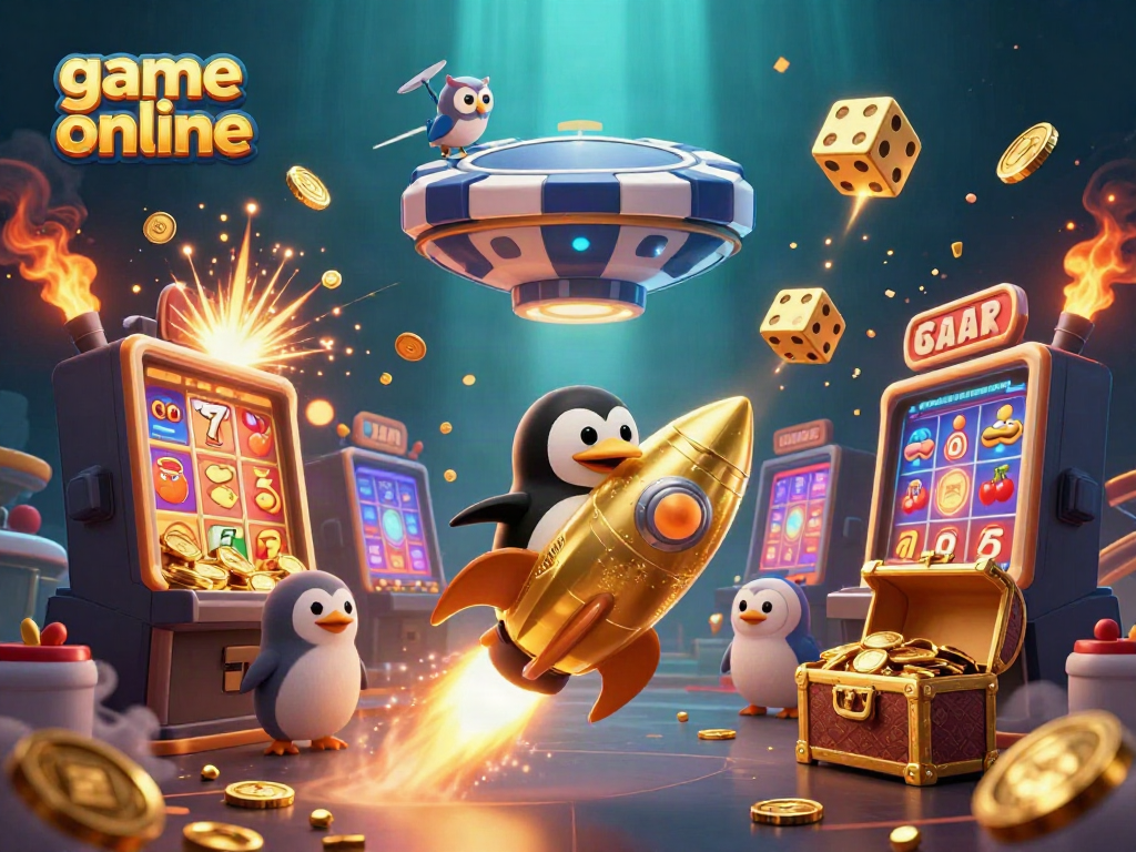 Experience thrilling game online action with a golden penguin and casino game elements bursting with excitement.