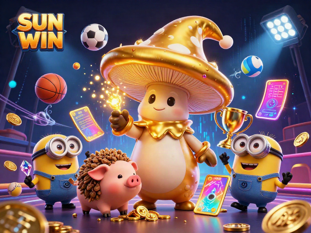 Experience exhilarating gameplay at SUN WIN in this vibrant 3D casino scene filled with treasures.