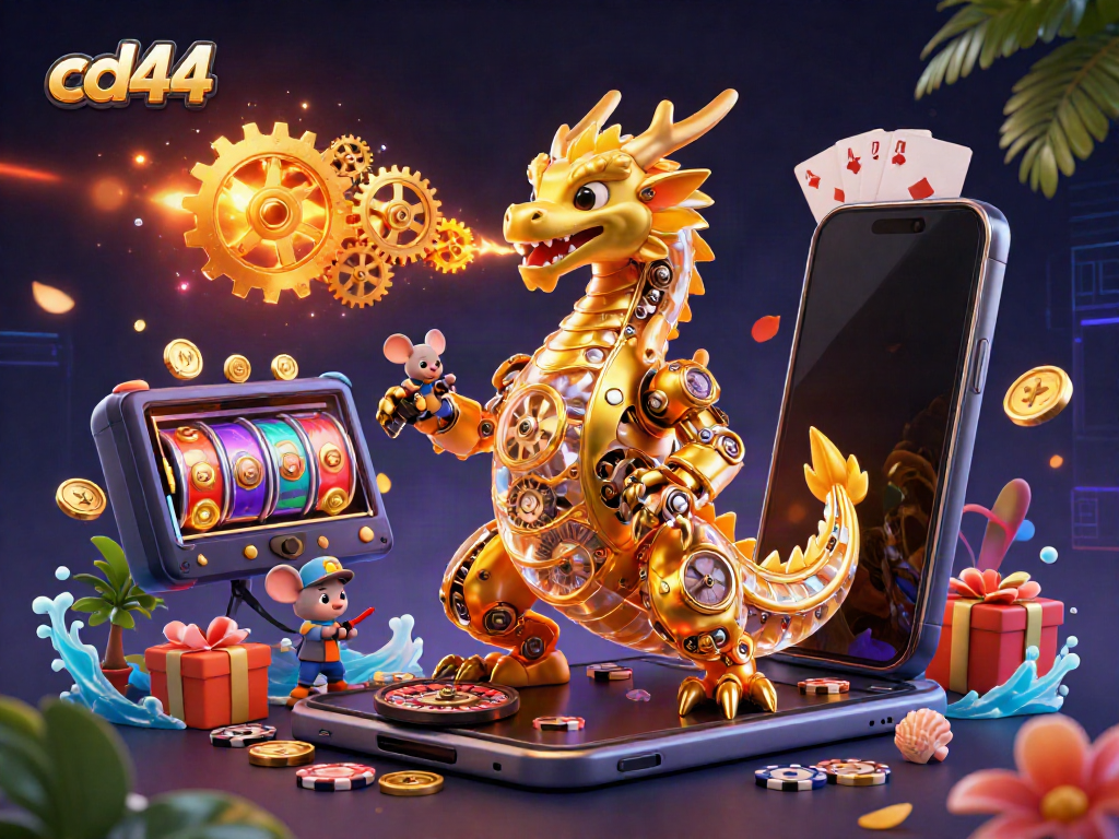 Engage in thrilling gameplay with cd44 and an enchanting dragon in this vibrant casino illustration.